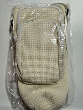 Cream Textured Crossbody Pouch with Front Pocket